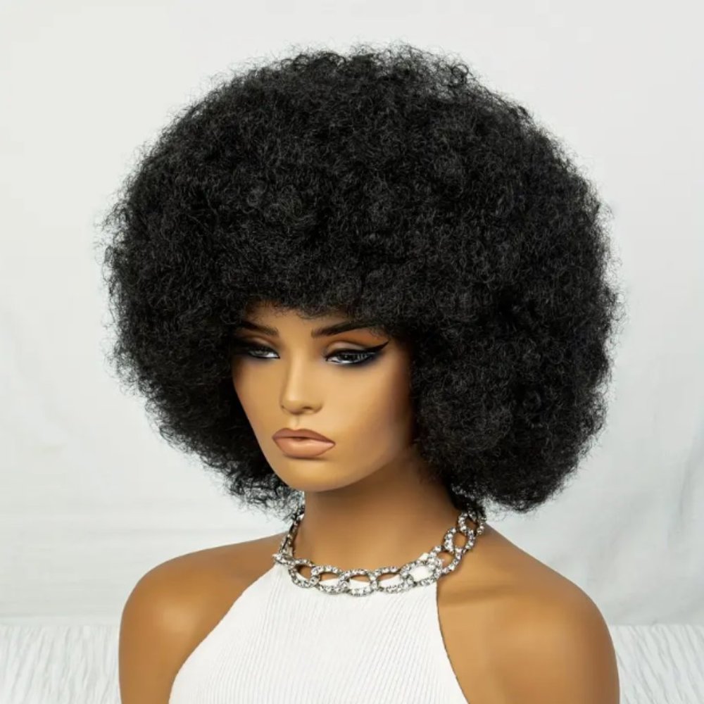 Short Afro Curly Synthetic Wigs With Bangs For Women